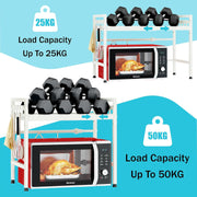 CARLA HOME 2-Tier Microwave Oven Rack with Adjustable Metal Kitchen Shelf Stand for Countertop Storage and 6 V178-36337