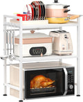 CARLA HOME 3-Tier Microwave Oven Rack with Adjustable Metal Kitchen Shelf Stand for Countertop Storage and 6 V178-36338