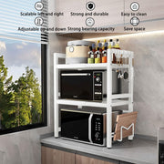 CARLA HOME 3-Tier Microwave Oven Rack with Adjustable Metal Kitchen Shelf Stand for Countertop Storage and 6 V178-36338