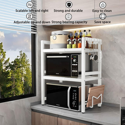 CARLA HOME 3-Tier Microwave Oven Rack with Adjustable Metal Kitchen Shelf Stand for Countertop Storage and 6 V178-36338