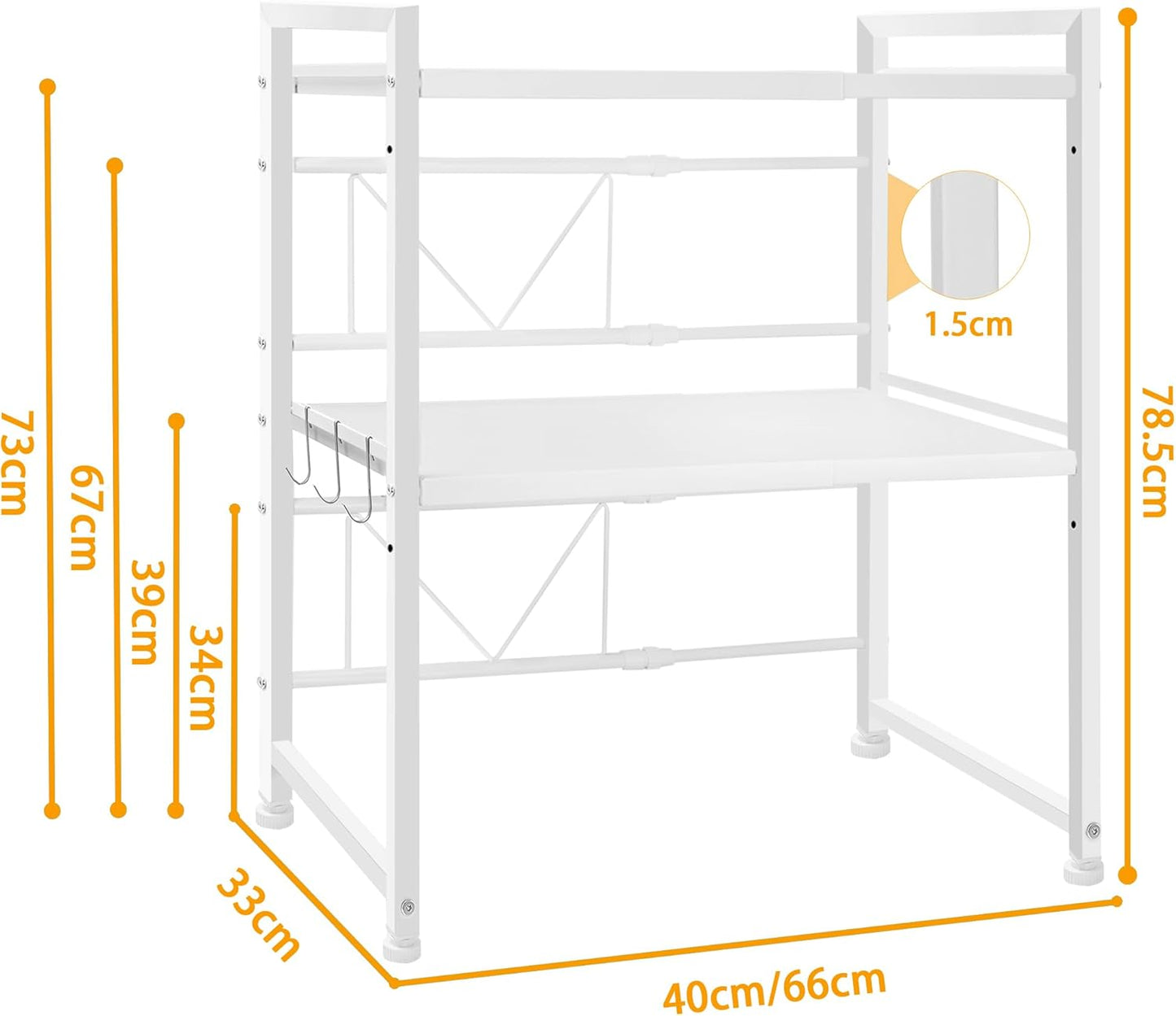 CARLA HOME 3-Tier Microwave Oven Rack with Adjustable Metal Kitchen Shelf Stand for Countertop Storage and 6 V178-36338