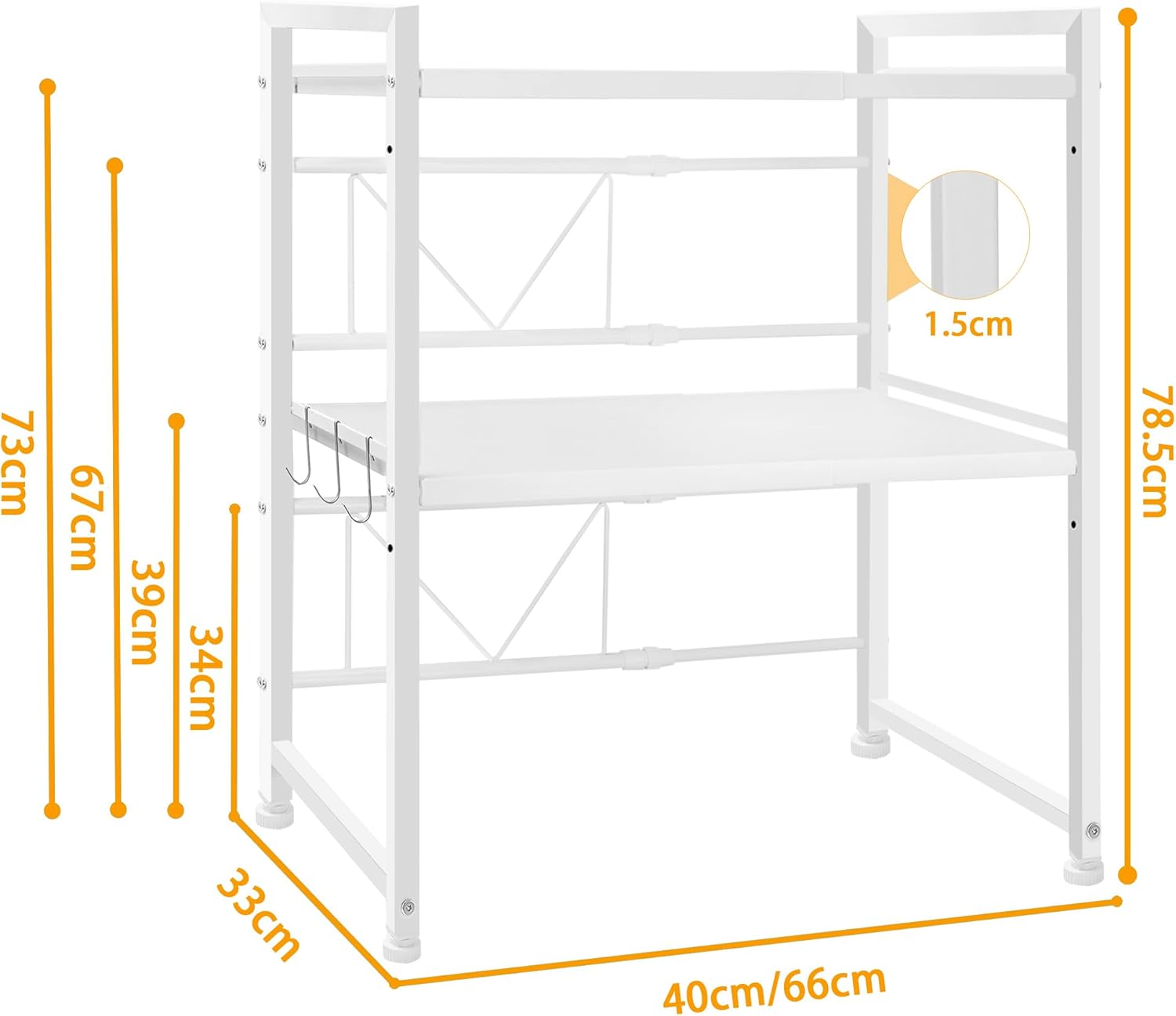 CARLA HOME 3-Tier Microwave Oven Rack with Adjustable Metal Kitchen Shelf Stand for Countertop Storage and 6 V178-36338