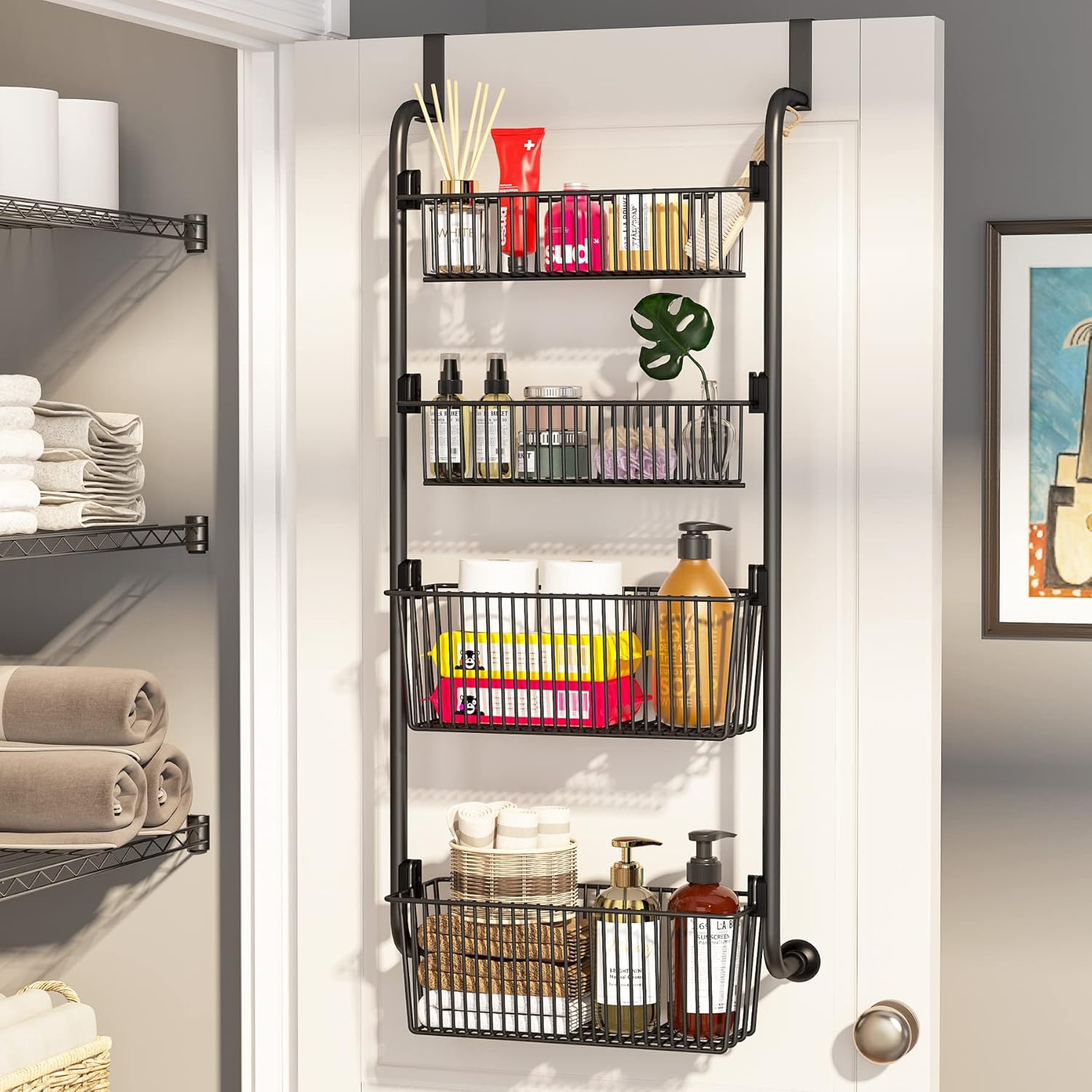 CARLA HOME 4-Tier Over the Door Organizer Heavy-Duty Metal Pantry Rack with Hanging Baskets for Home Kitchen V178-36339