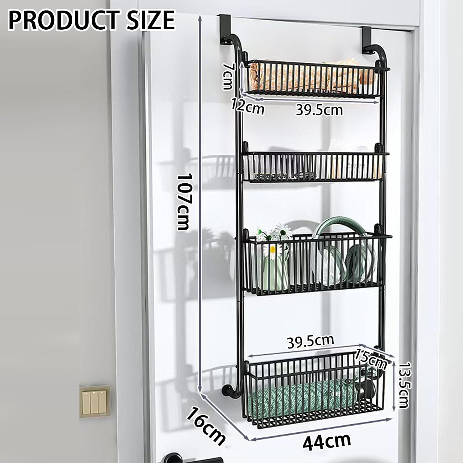 CARLA HOME 4-Tier Over the Door Organizer Heavy-Duty Metal Pantry Rack with Hanging Baskets for Home Kitchen V178-36339