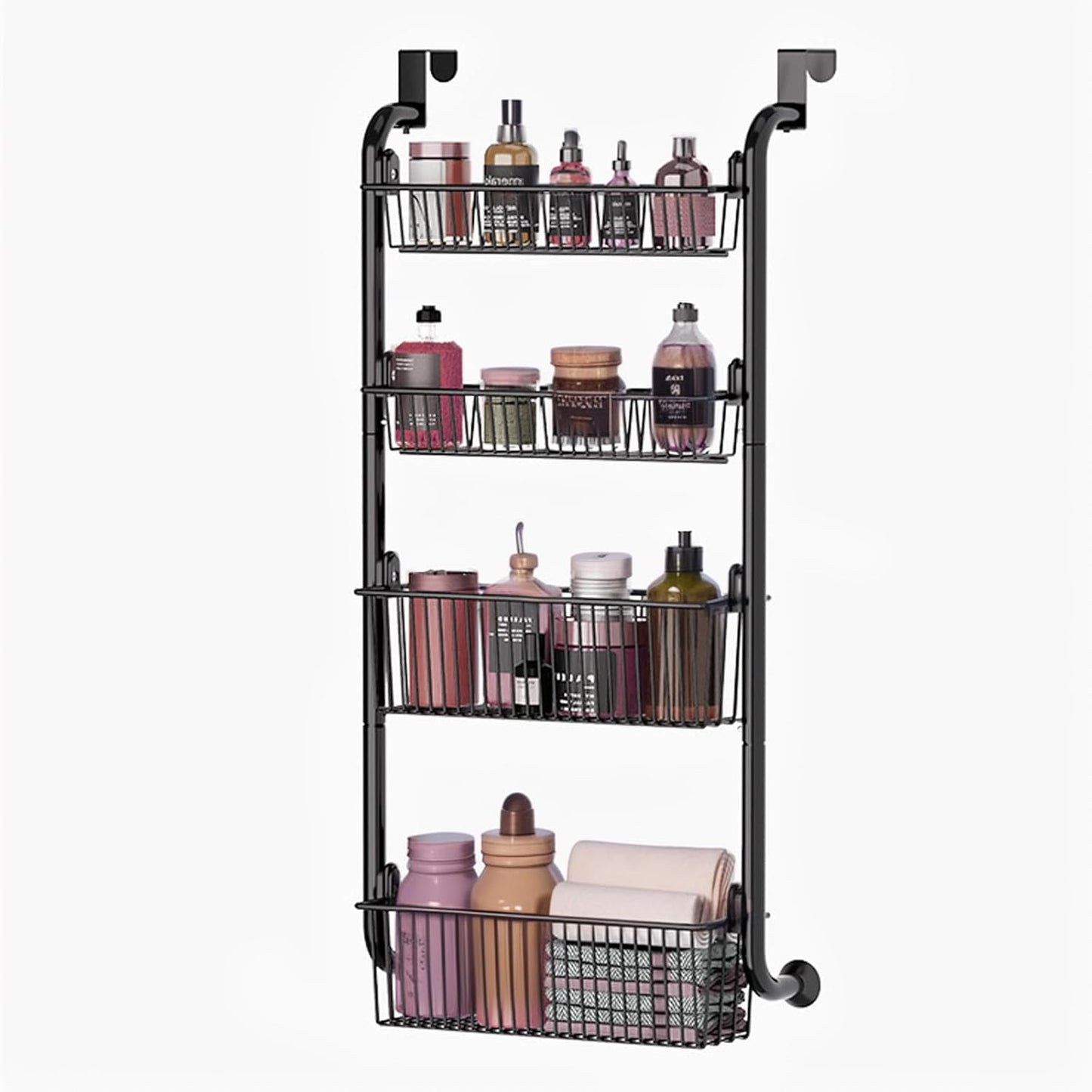 CARLA HOME 4-Tier Over the Door Organizer Heavy-Duty Metal Pantry Rack with Hanging Baskets for Home Kitchen V178-36339