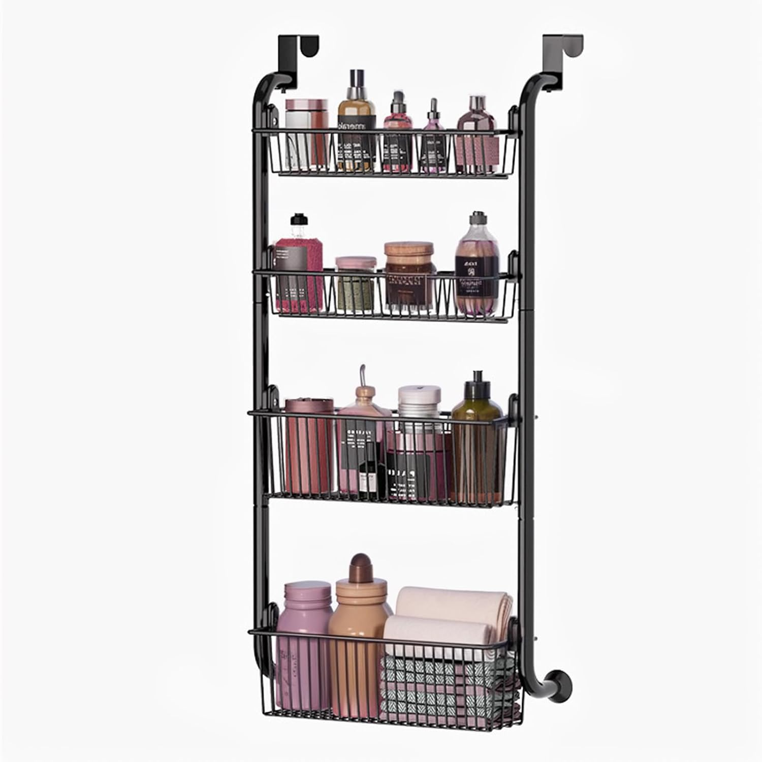 CARLA HOME 4-Tier Over the Door Organizer Heavy-Duty Metal Pantry Rack with Hanging Baskets for Home Kitchen V178-36339