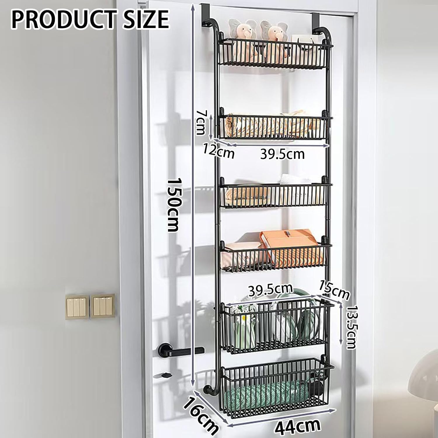CARLA HOME 6-Tier Over the Door Organizer Heavy-Duty Metal Pantry Rack with Hanging Baskets for Home Kitchen V178-36340