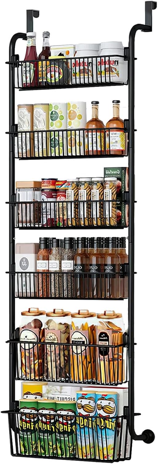 CARLA HOME 6-Tier Over the Door Organizer Heavy-Duty Metal Pantry Rack with Hanging Baskets for Home Kitchen V178-36340