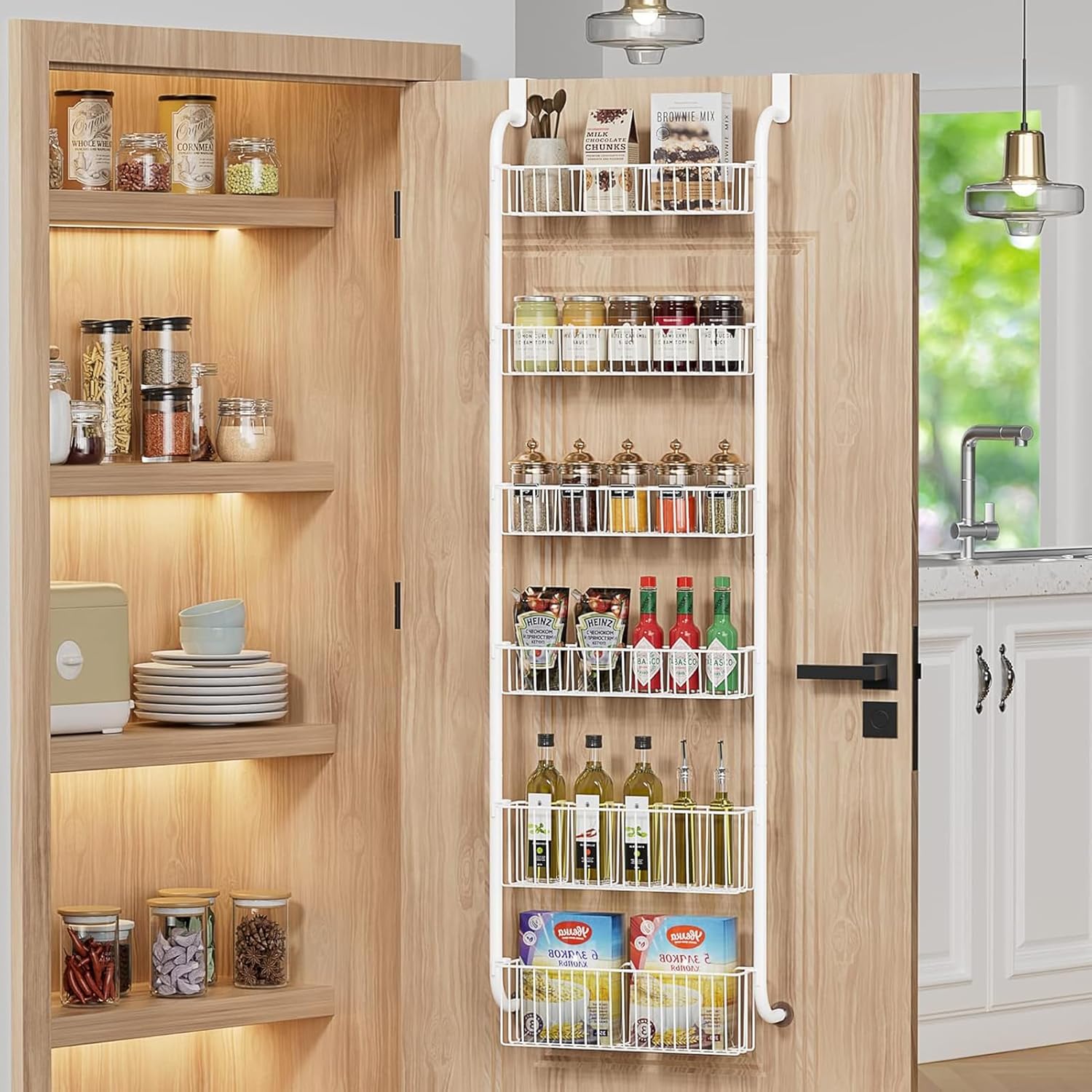 CARLA HOME 6-Tier Over the Door Organizer Heavy-Duty Metal Pantry Rack with Hanging Baskets for Home Kitchen V178-36341