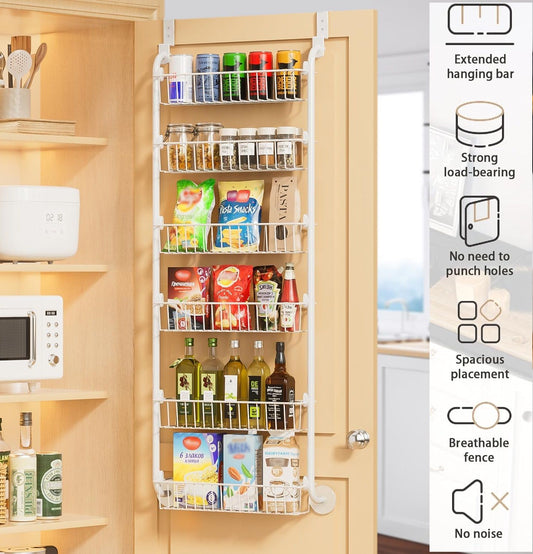 CARLA HOME 6-Tier Over the Door Organizer Heavy-Duty Metal Pantry Rack with Hanging Baskets for Home Kitchen V178-36341