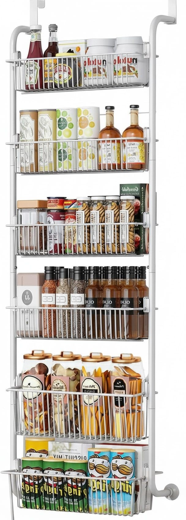 CARLA HOME 6-Tier Over the Door Organizer Heavy-Duty Metal Pantry Rack with Hanging Baskets for Home Kitchen V178-36341