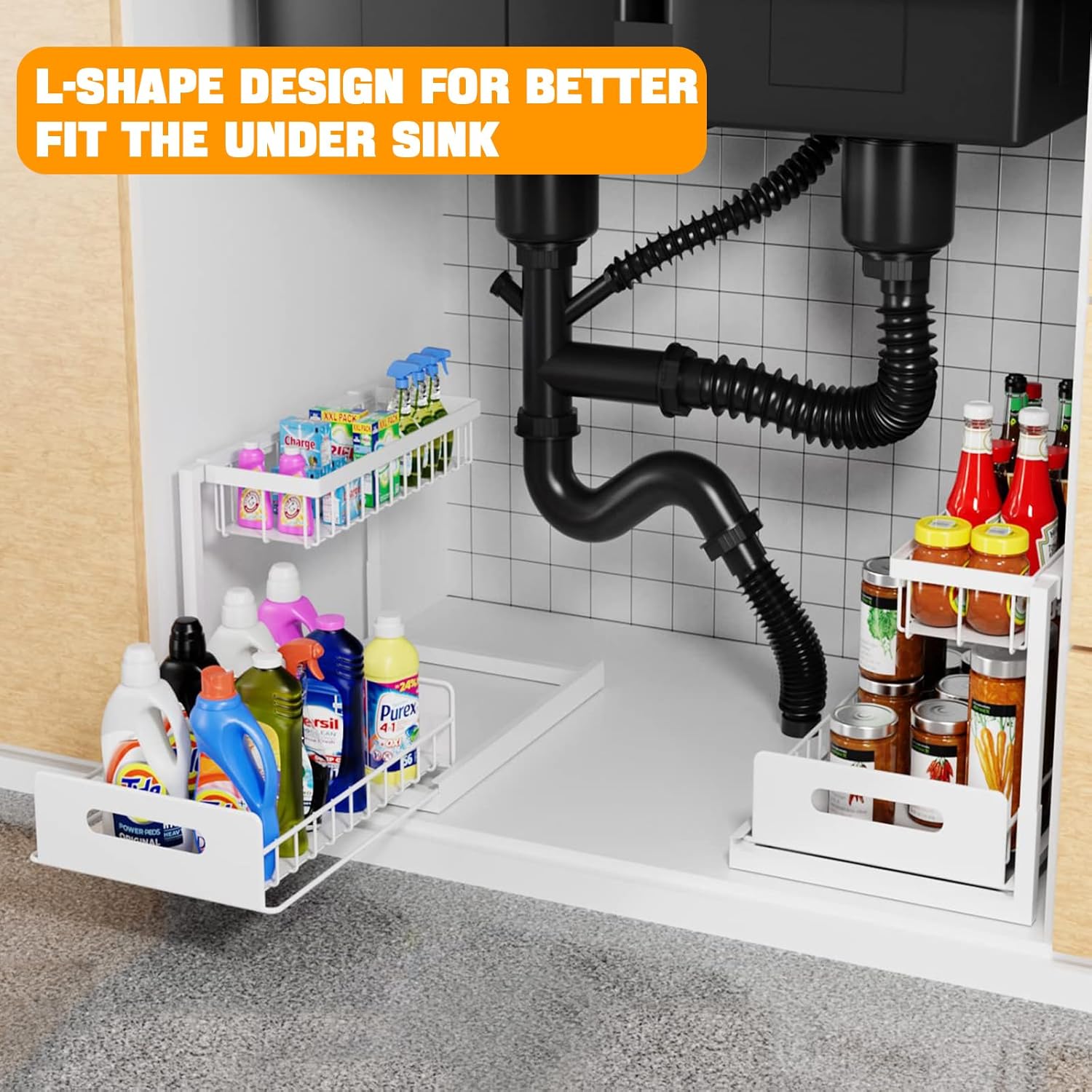 CARLA HOME 2 pack Under Sink Organiser with Sliding Drawers & 2 tier for Kitchen & Bathroom V178-36342