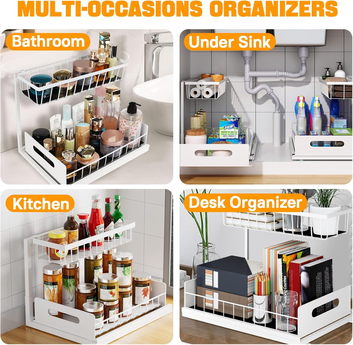 CARLA HOME 2 pack Under Sink Organiser with Sliding Drawers & 2 tier for Kitchen & Bathroom V178-36342
