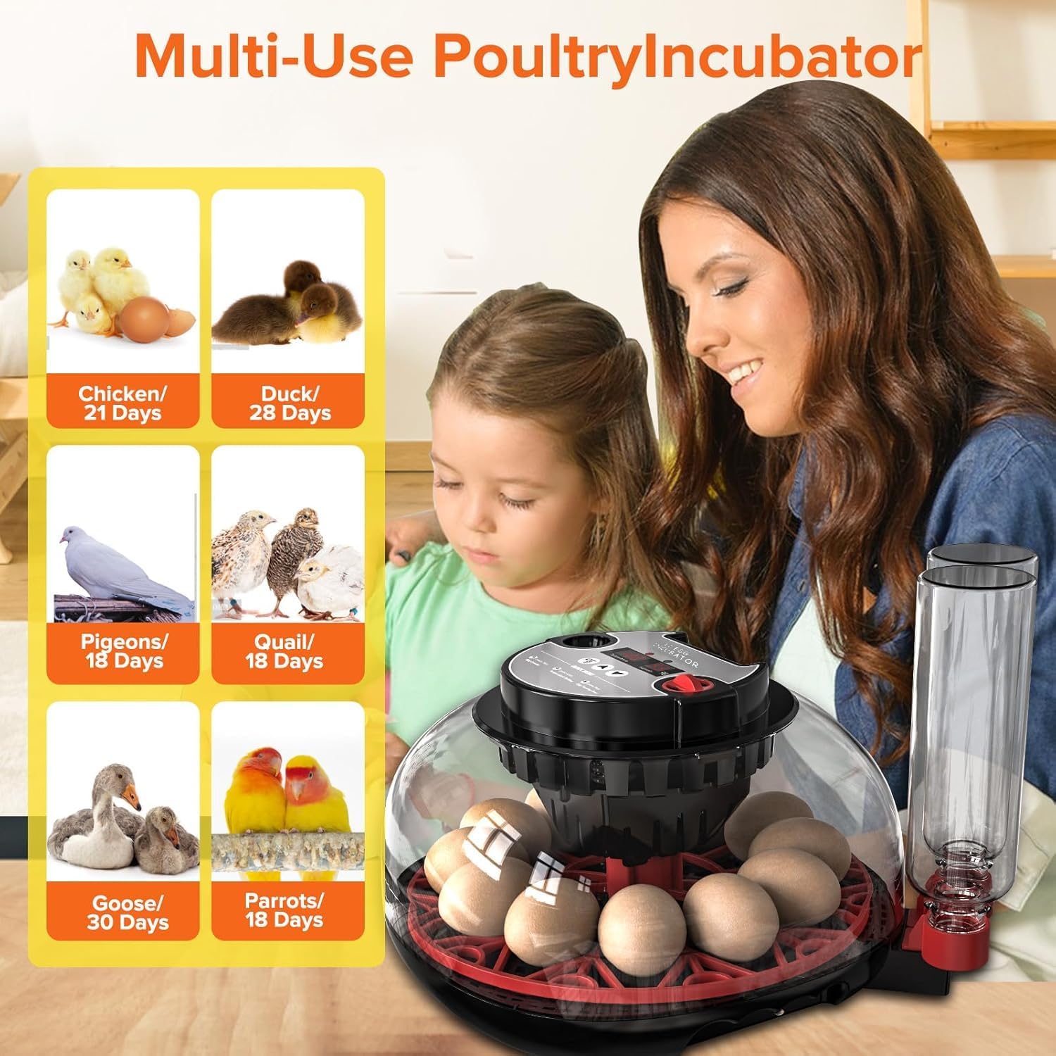 CARLA HOME 12 Egg Incubator with Automatic Turning, LED Display, Humidity & Temperature Control, Auto Water V178-36343