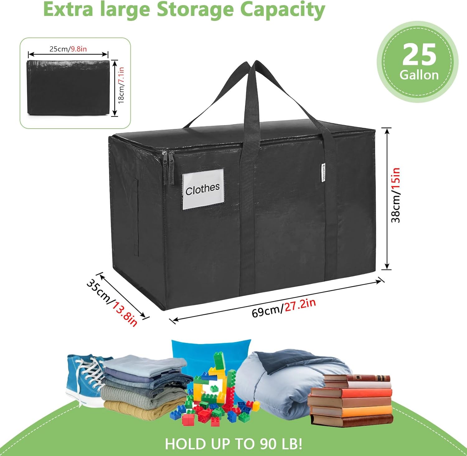 CARLA HOME 12-Pack Large Moving Storage Bags with Zippers & Handles with 95 Liters Capacity for Space Saving, V178-36346