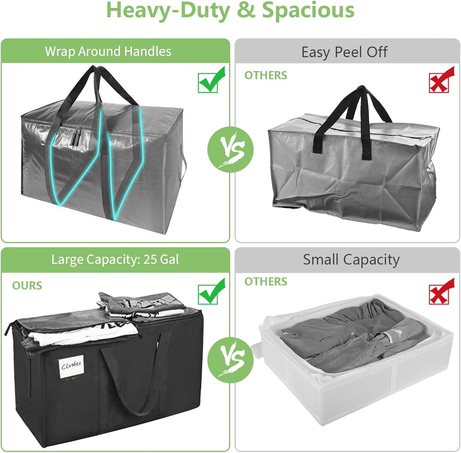 CARLA HOME 12-Pack Large Moving Storage Bags with Zippers & Handles with 95 Liters Capacity for Space Saving, V178-36346