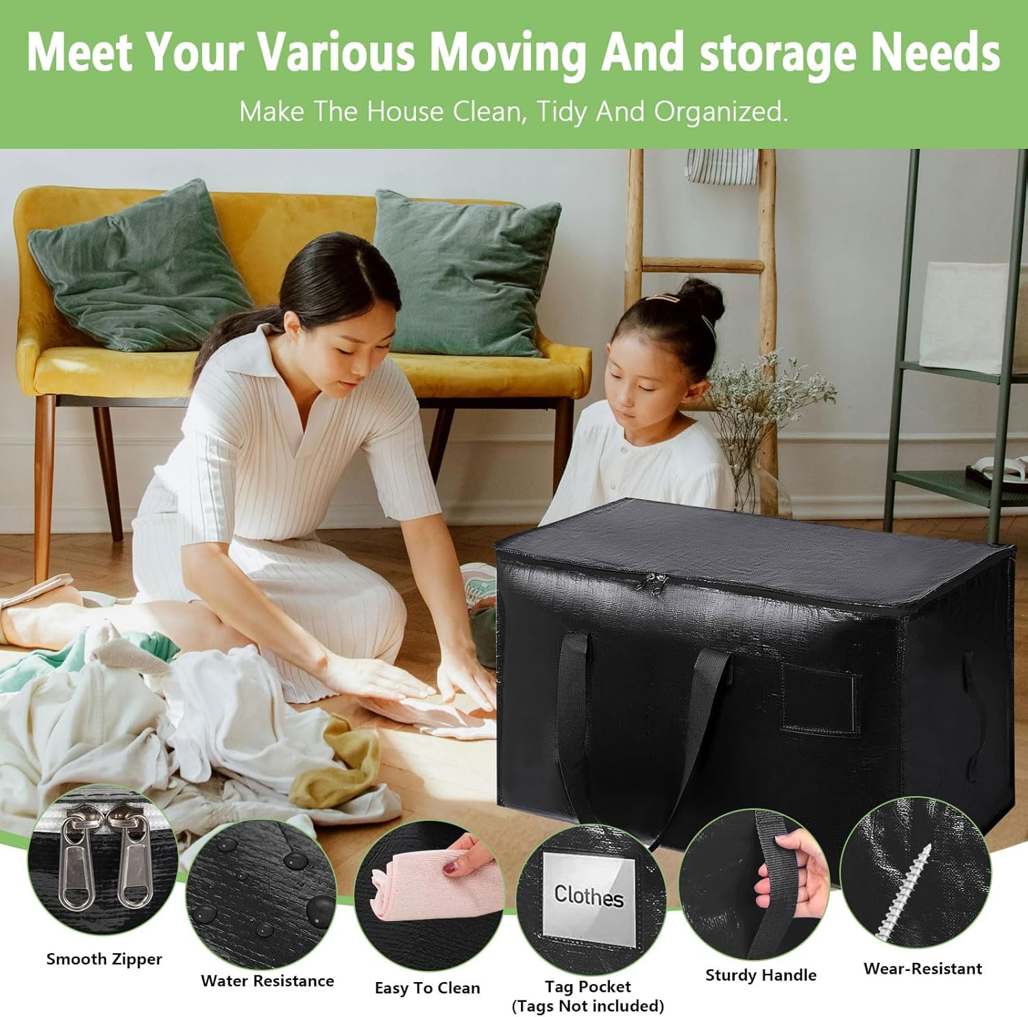 CARLA HOME 12-Pack Large Moving Storage Bags with Zippers & Handles with 95 Liters Capacity for Space Saving, V178-36346