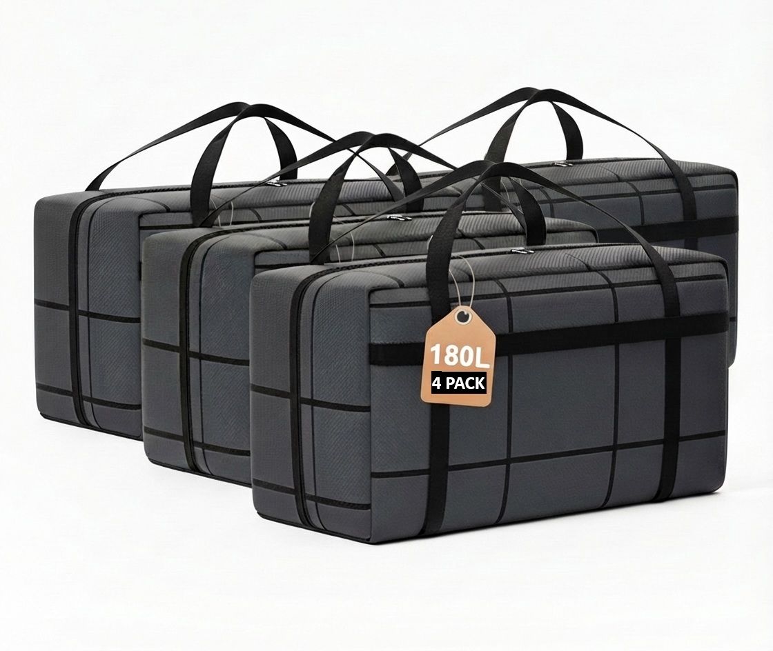 CARLA HOME 4-Pack 180L Extra Large Moving Storage Bags with Handles & Duty Zippered for Clothes, Travel, V178-36347