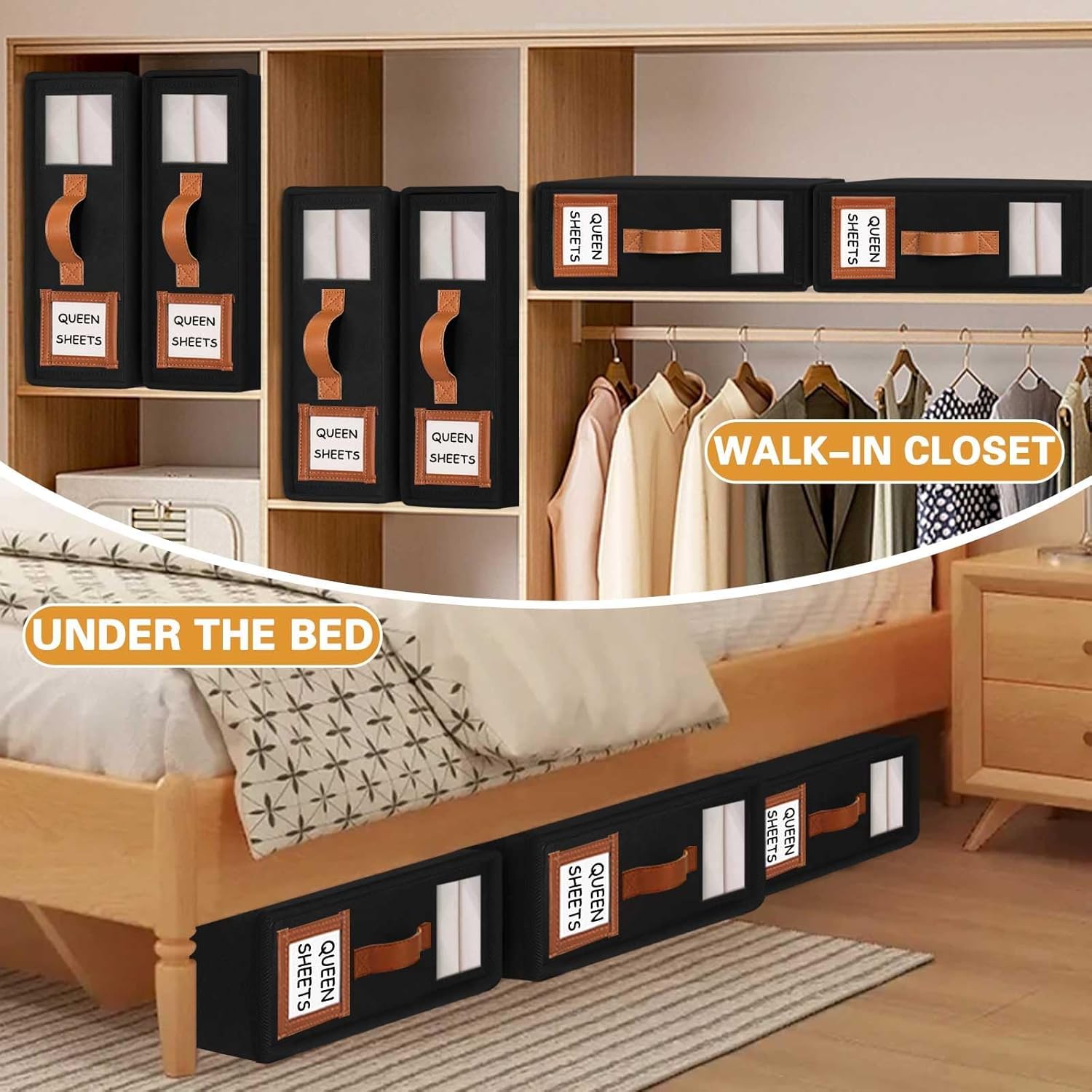CARLA HOME Bed Sheet Organizer Set of 8 with Handle & Window for Covers, Pillowcases, Blankets, Clothes & V178-36349