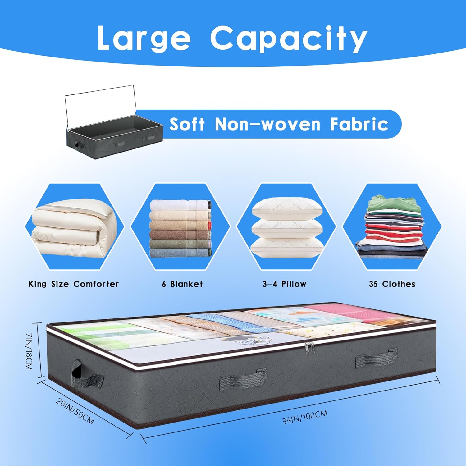 CARLA HOME 8 Pack Underbed Storage Bins with 90L Large Capacity Storage Containers for Comforters, Linen, V178-36351