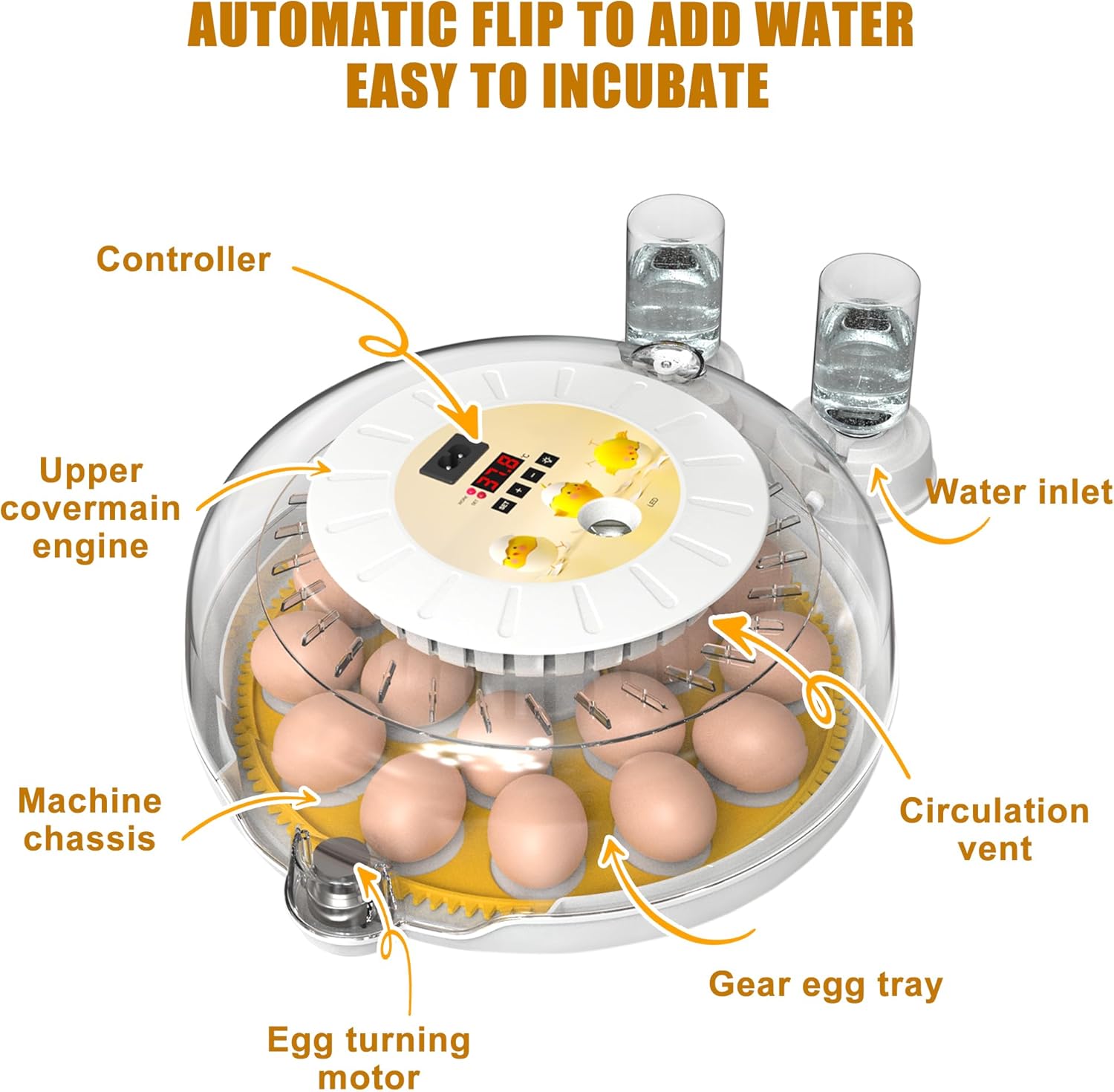 CARLA HOME 18 Egg Incubator with Automatic Turning, LED Display, Humidity & Temperature Control, Auto Water V178-36353