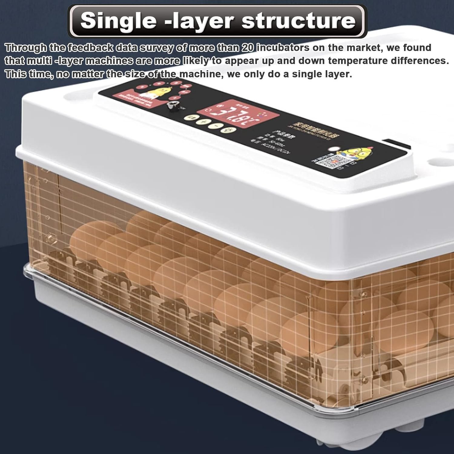 CARLA HOME 70 Egg Incubator with Automatic Turning, LED Display, Humidity & Temperature Control, Auto Water V178-36355