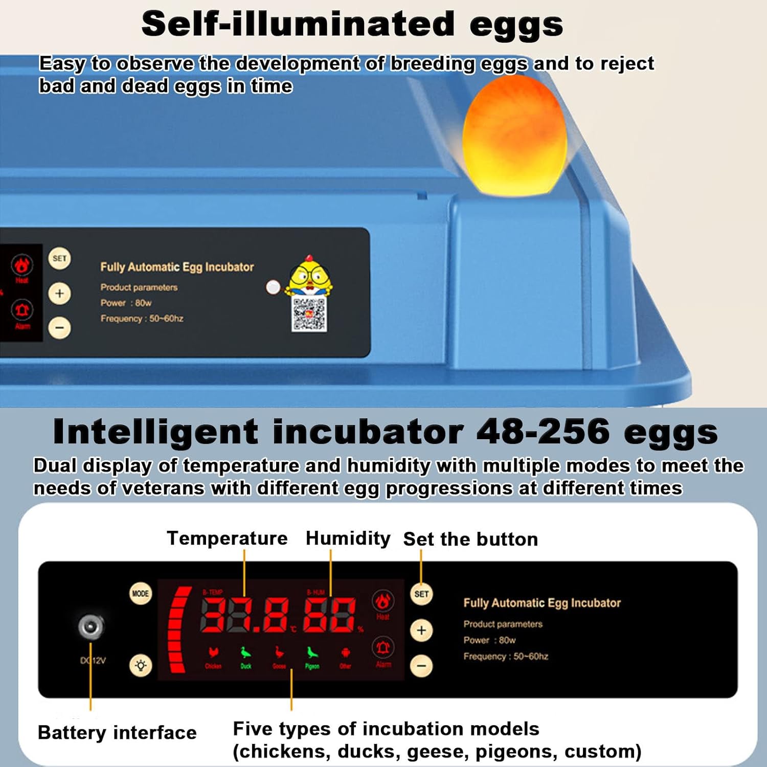 CARLA HOME 128 Egg Incubator with Automatic Turning, LED Display, Humidity & Temperature Control, Auto Water V178-36356