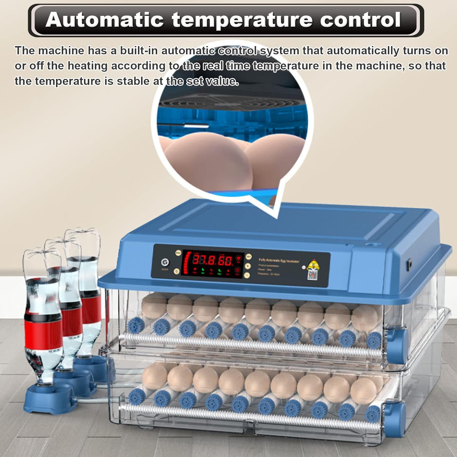 CARLA HOME 128 Egg Incubator with Automatic Turning, LED Display, Humidity & Temperature Control, Auto Water V178-36356