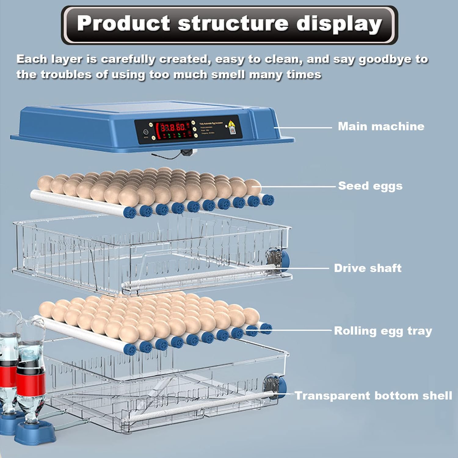CARLA HOME 128 Egg Incubator with Automatic Turning, LED Display, Humidity & Temperature Control, Auto Water V178-36356