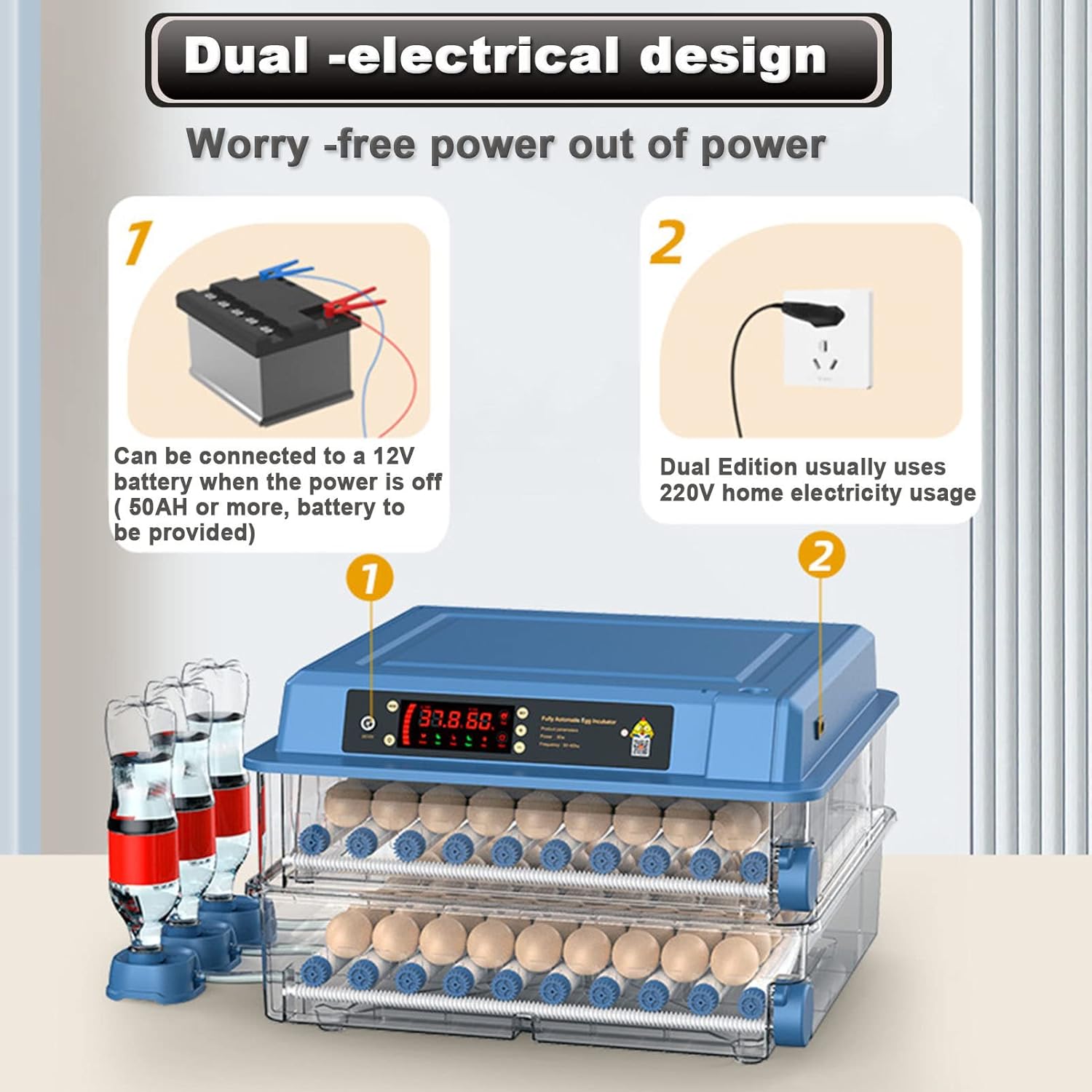 CARLA HOME 128 Egg Incubator with Automatic Turning, LED Display, Humidity & Temperature Control, Auto Water V178-36356