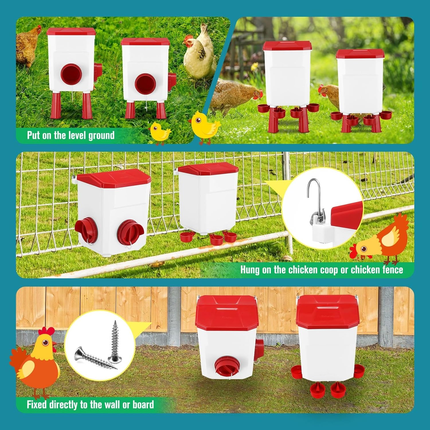 CARLA HOME Automatic Chicken Feeder Waterer Set with 8KG Food 7L Water Capacity for Coop, Chickens, Ducks, V178-36357