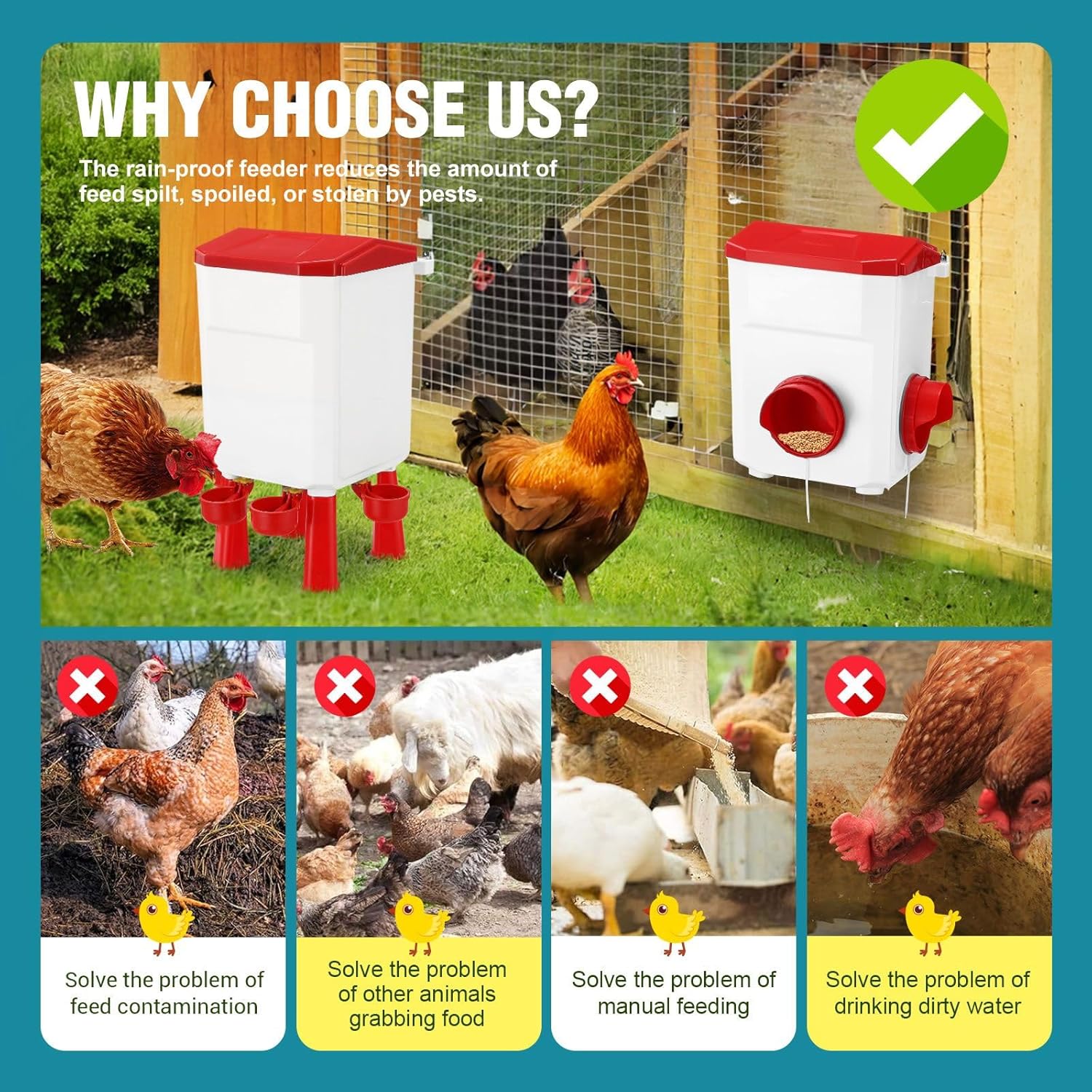 CARLA HOME Automatic Chicken Feeder Waterer Set with 8KG Food 7L Water Capacity for Coop, Chickens, Ducks, V178-36357