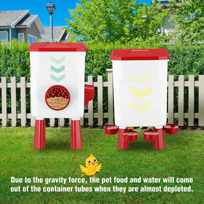 CARLA HOME Automatic Chicken Feeder Waterer Set with 8KG Food 7L Water Capacity for Coop, Chickens, Ducks, V178-36357