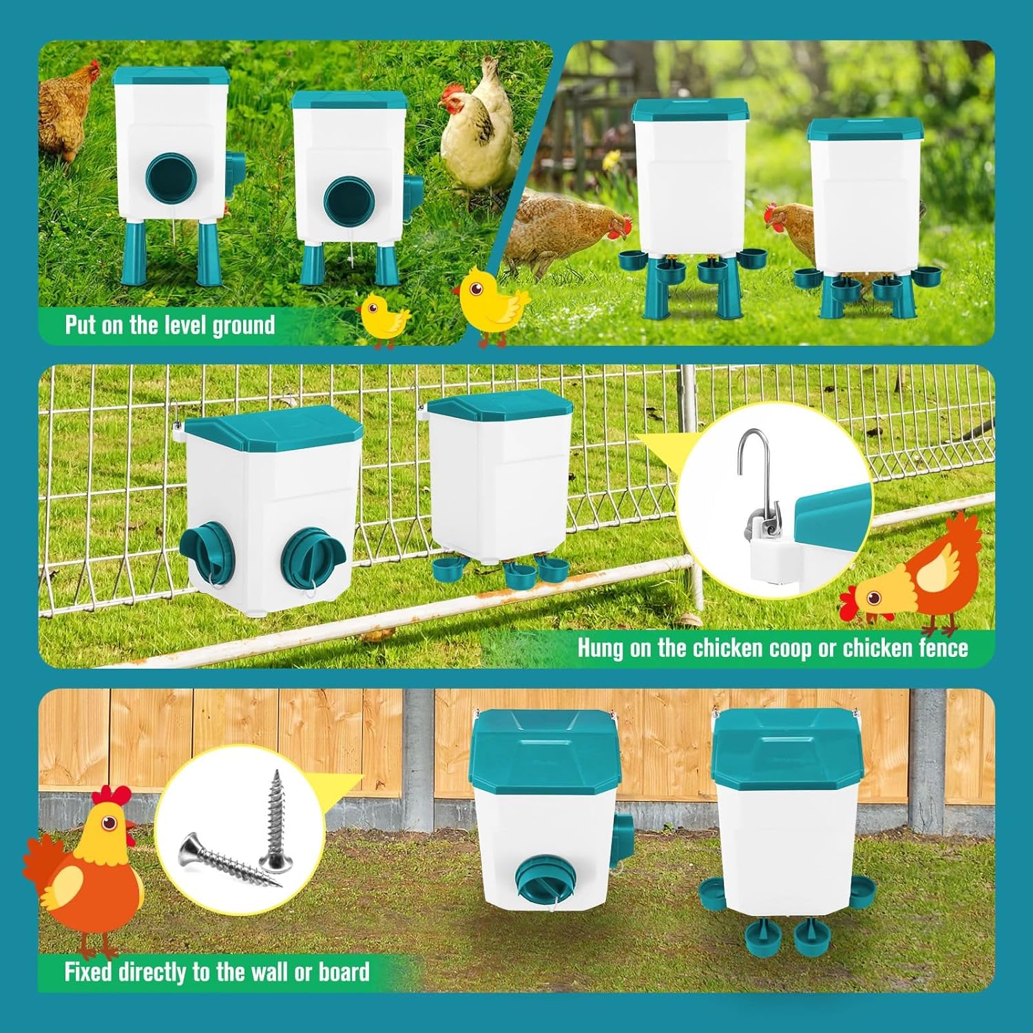 CARLA HOME Automatic Chicken Feeder Waterer Set with 8KG Food 7L Water Capacity for Coop, Chickens, Ducks, V178-36358