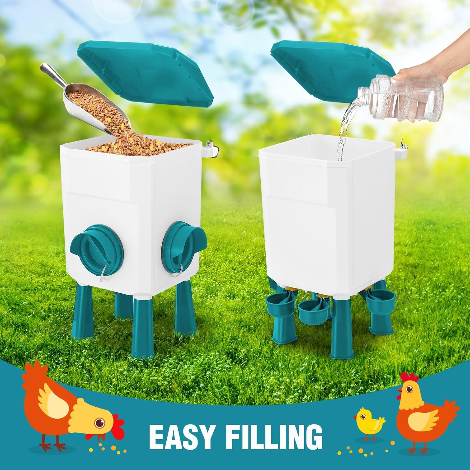 CARLA HOME Automatic Chicken Feeder Waterer Set with 8KG Food 7L Water Capacity for Coop, Chickens, Ducks, V178-36358