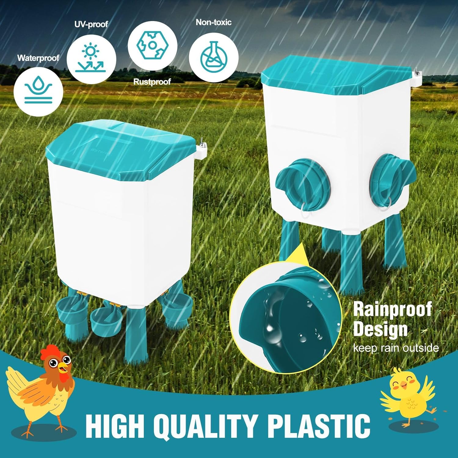 CARLA HOME Automatic Chicken Feeder Waterer Set with 8KG Food 7L Water Capacity for Coop, Chickens, Ducks, V178-36358