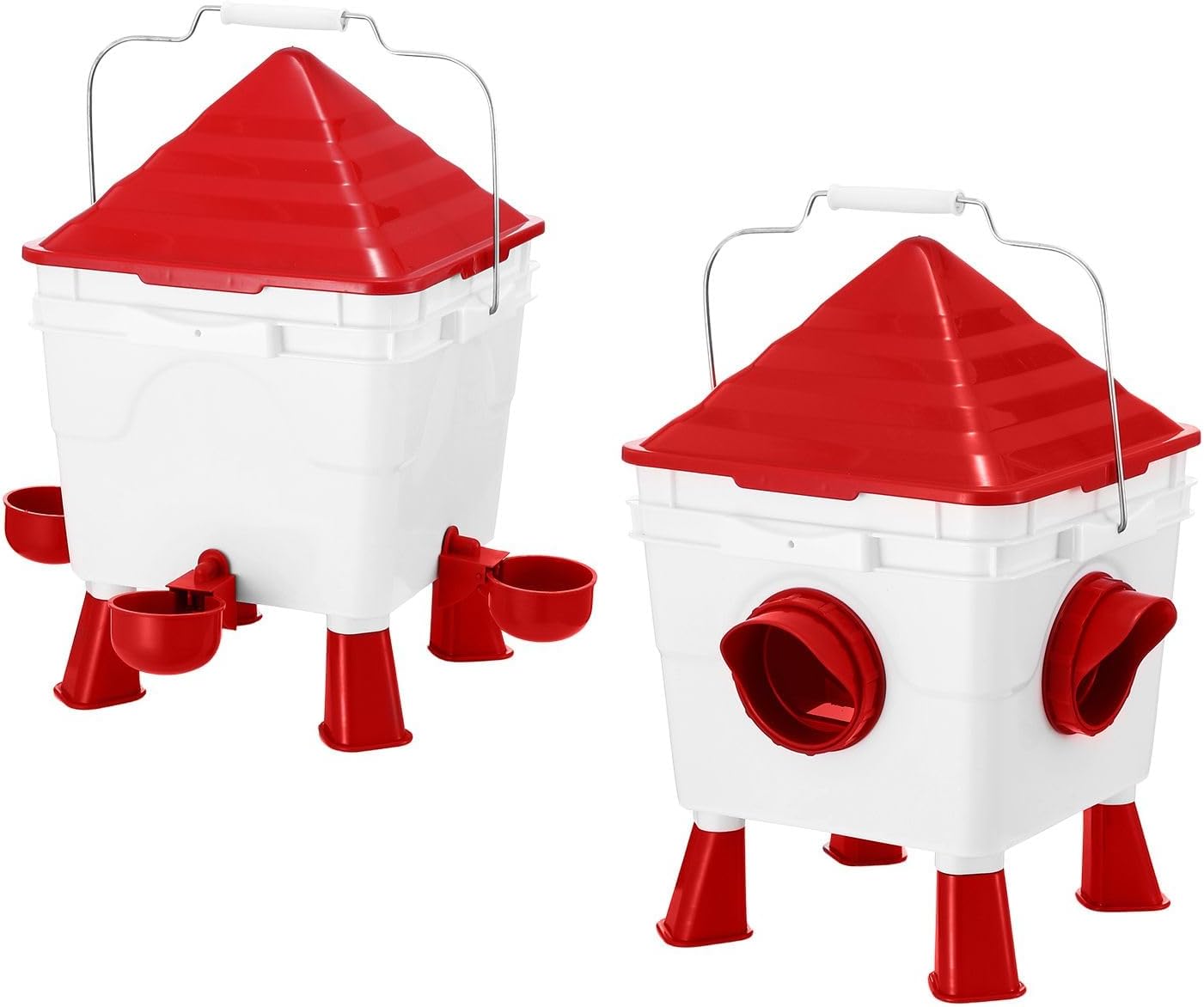 CARLA HOME Chicken Feeder Waterer Set, Automatic Gravity Dispenser with 8KG Food & 8L Water Capacity, 4 Ports V178-36359