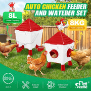 CARLA HOME Chicken Feeder Waterer Set, Automatic Gravity Dispenser with 8KG Food & 8L Water Capacity, 4 Ports V178-36359