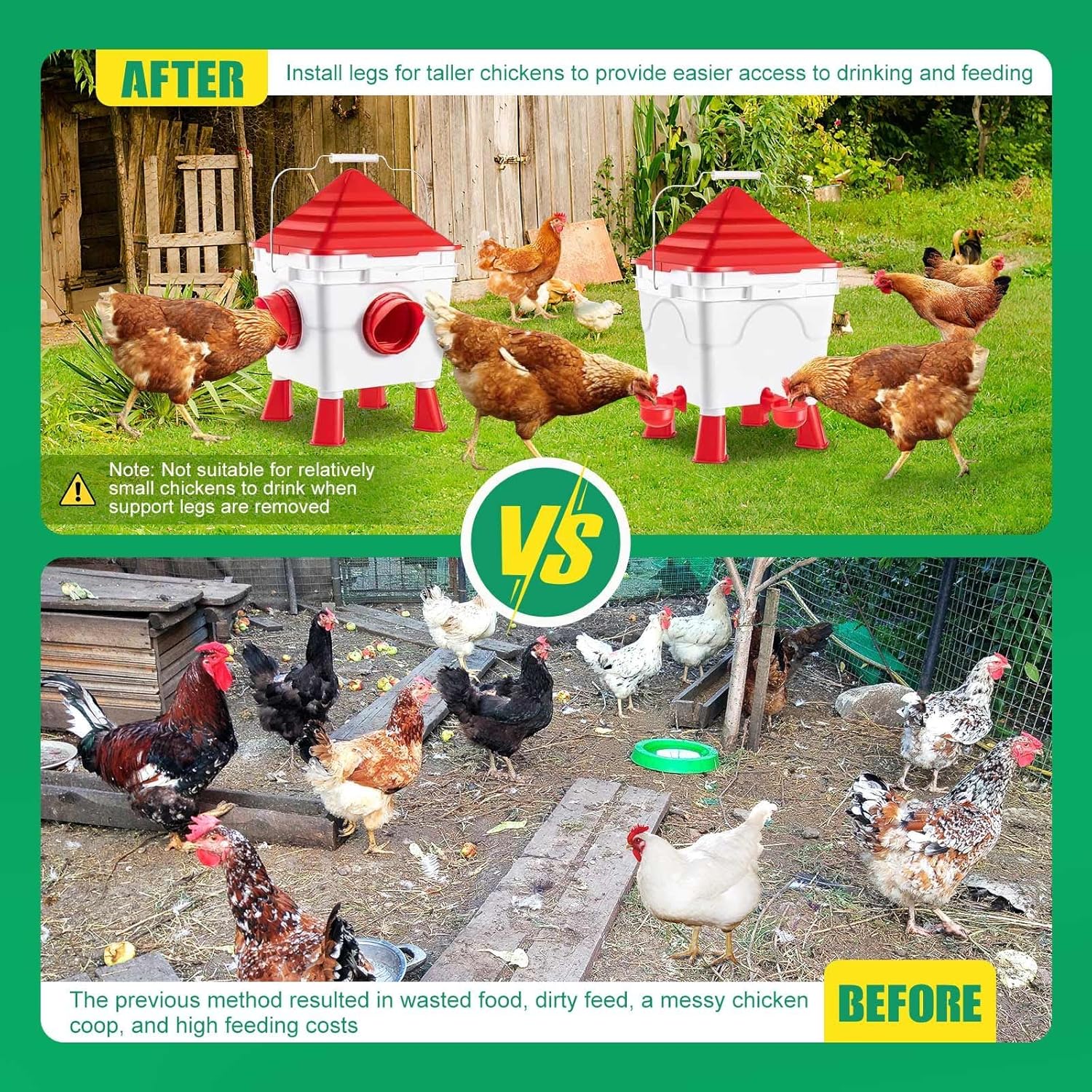 CARLA HOME Chicken Feeder Waterer Set, Automatic Gravity Dispenser with 8KG Food & 8L Water Capacity, 4 Ports V178-36359