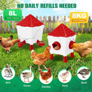 CARLA HOME Chicken Feeder Waterer Set, Automatic Gravity Dispenser with 8KG Food & 8L Water Capacity, 4 Ports V178-36359