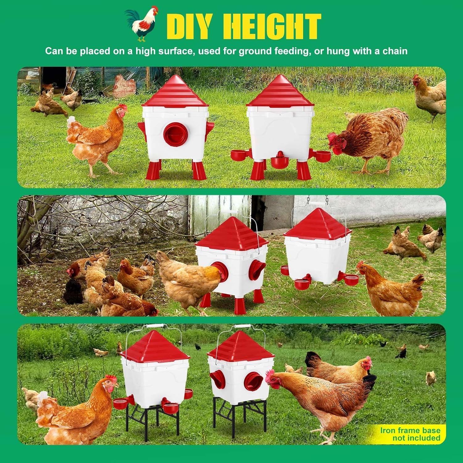 CARLA HOME Chicken Feeder Waterer Set, Automatic Gravity Dispenser with 8KG Food & 8L Water Capacity, 4 Ports V178-36359