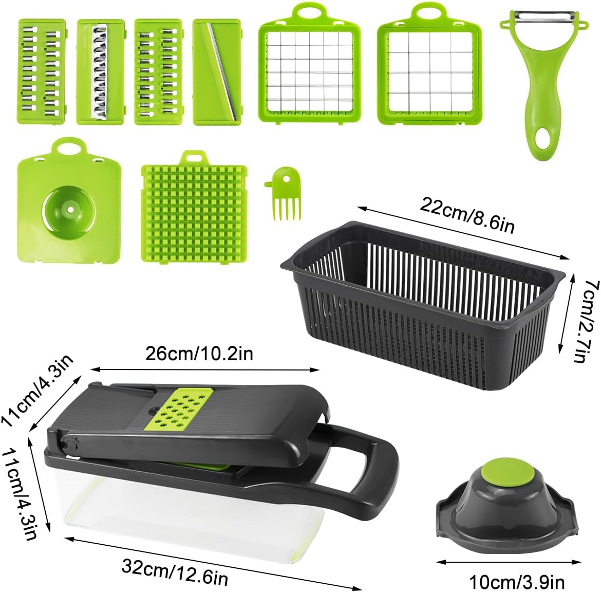 CARLA HOME Multifunctional Mandoline Vegetable Chopper 16-in-1 with Stainless Steel Blades, Storage Container V178-36360
