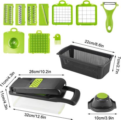 CARLA HOME Multifunctional Mandoline Vegetable Chopper 16-in-1 with Stainless Steel Blades, Storage Container V178-36360
