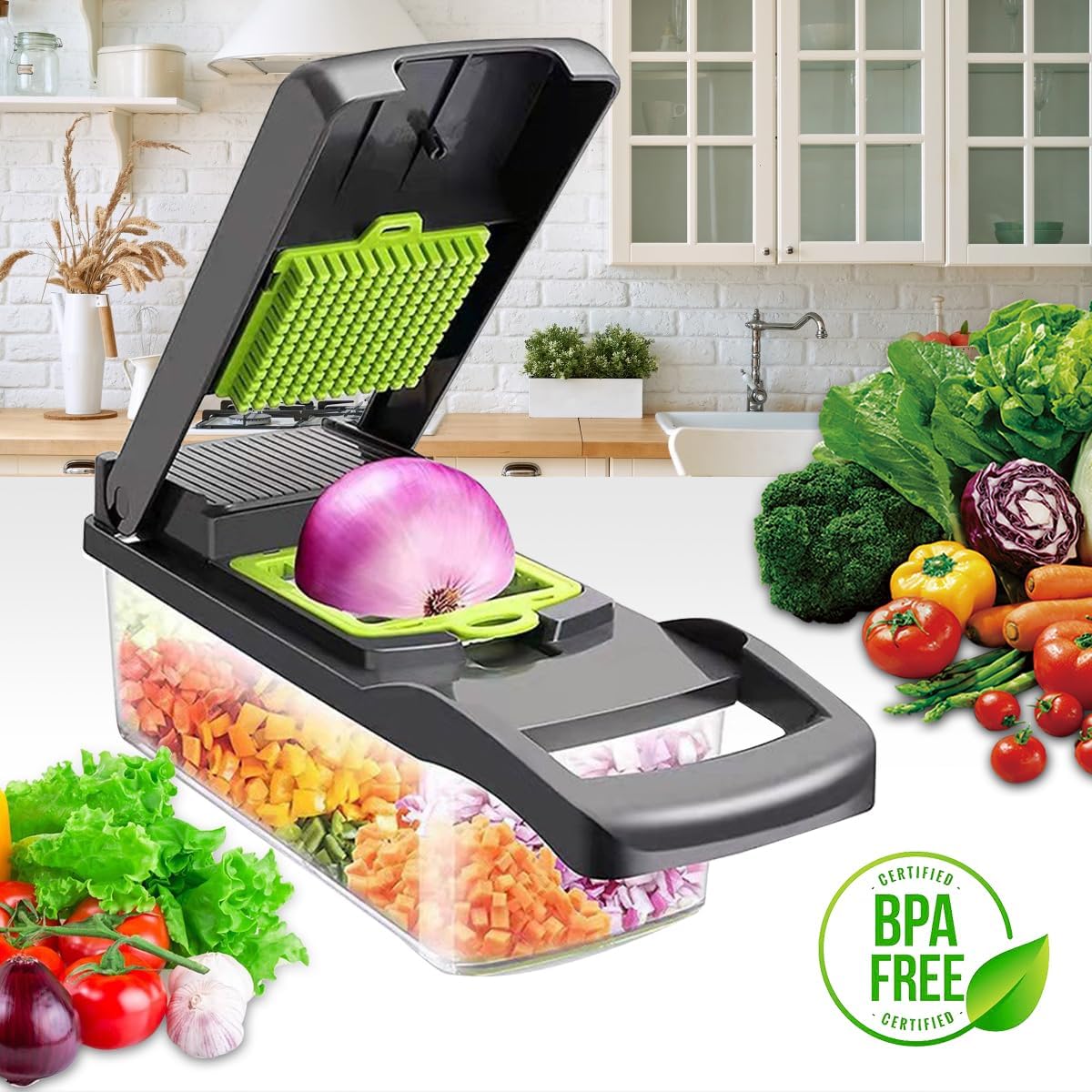 CARLA HOME Multifunctional Mandoline Vegetable Chopper 16-in-1 with Stainless Steel Blades, Storage Container V178-36360