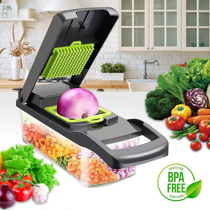 CARLA HOME Multifunctional Mandoline Vegetable Chopper 16-in-1 with Stainless Steel Blades, Storage Container V178-36360