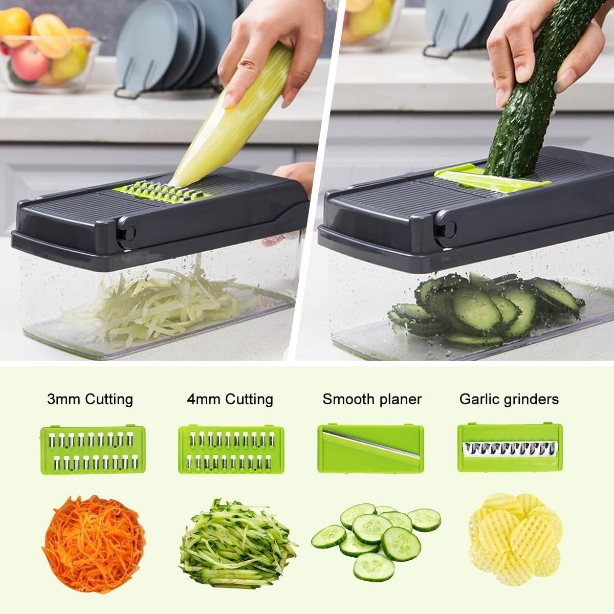 CARLA HOME Multifunctional Mandoline Vegetable Chopper 16-in-1 with Stainless Steel Blades, Storage Container V178-36360