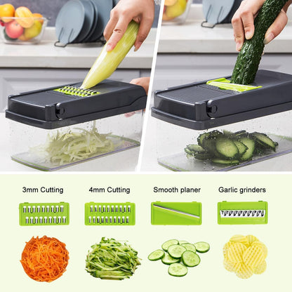 CARLA HOME Multifunctional Mandoline Vegetable Chopper 16-in-1 with Stainless Steel Blades, Storage Container V178-36360