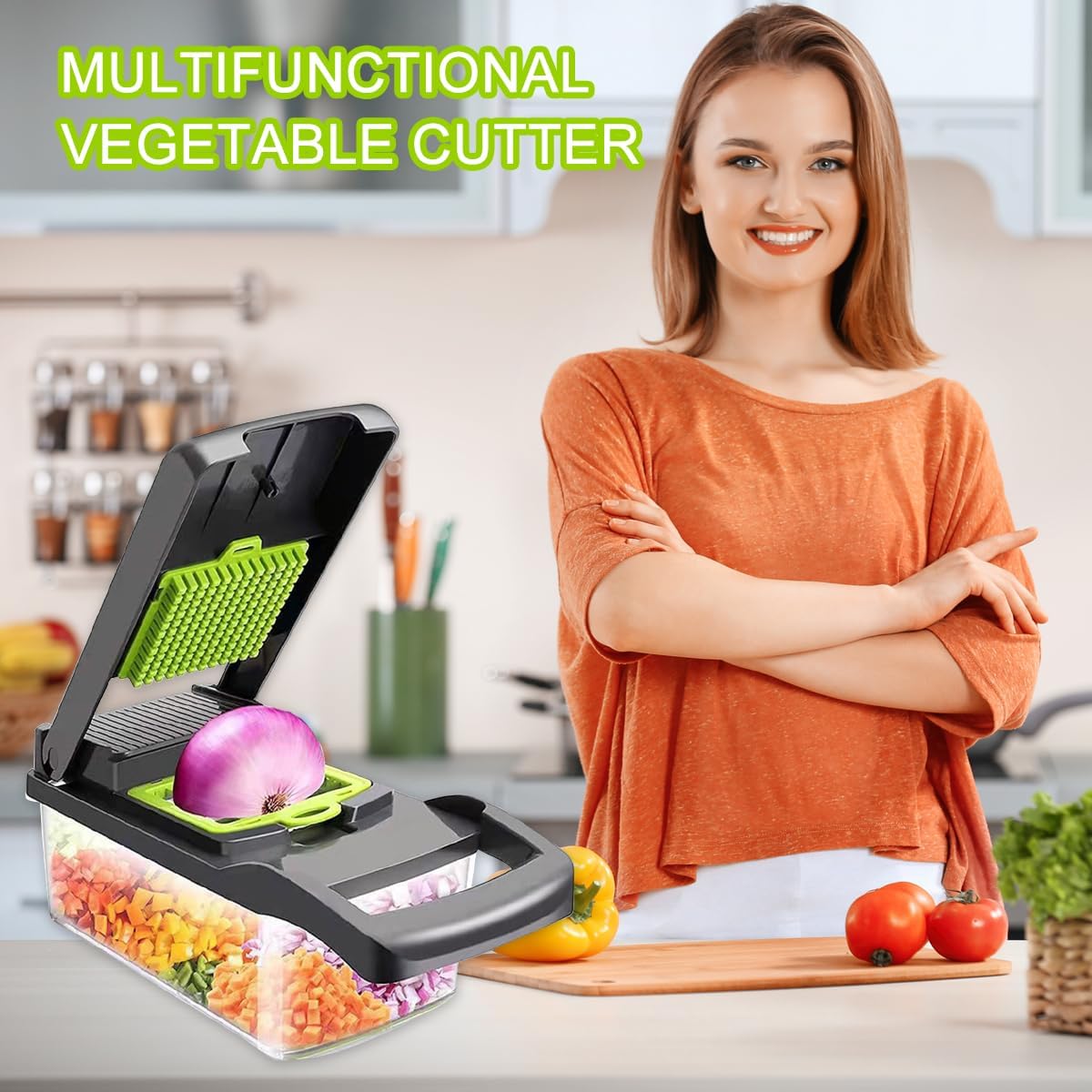 CARLA HOME Multifunctional Mandoline Vegetable Chopper 16-in-1 with Stainless Steel Blades, Storage Container V178-36360