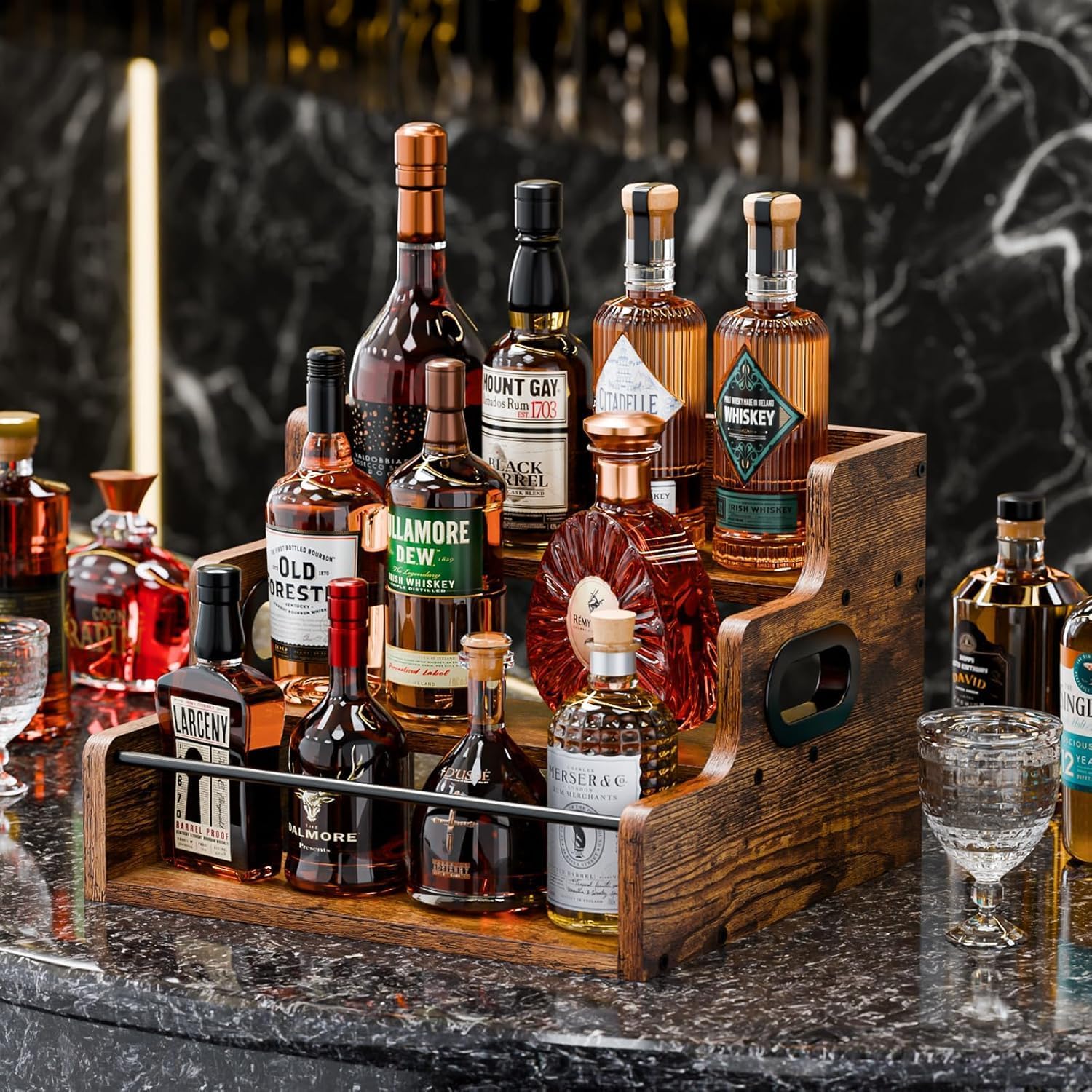 CARLA HOME 3-Tier Liquor Bottle Display Shelf Rack Bar Organizer for Whiskey, Wine, Coffee Syrups, Spirits & V178-36362