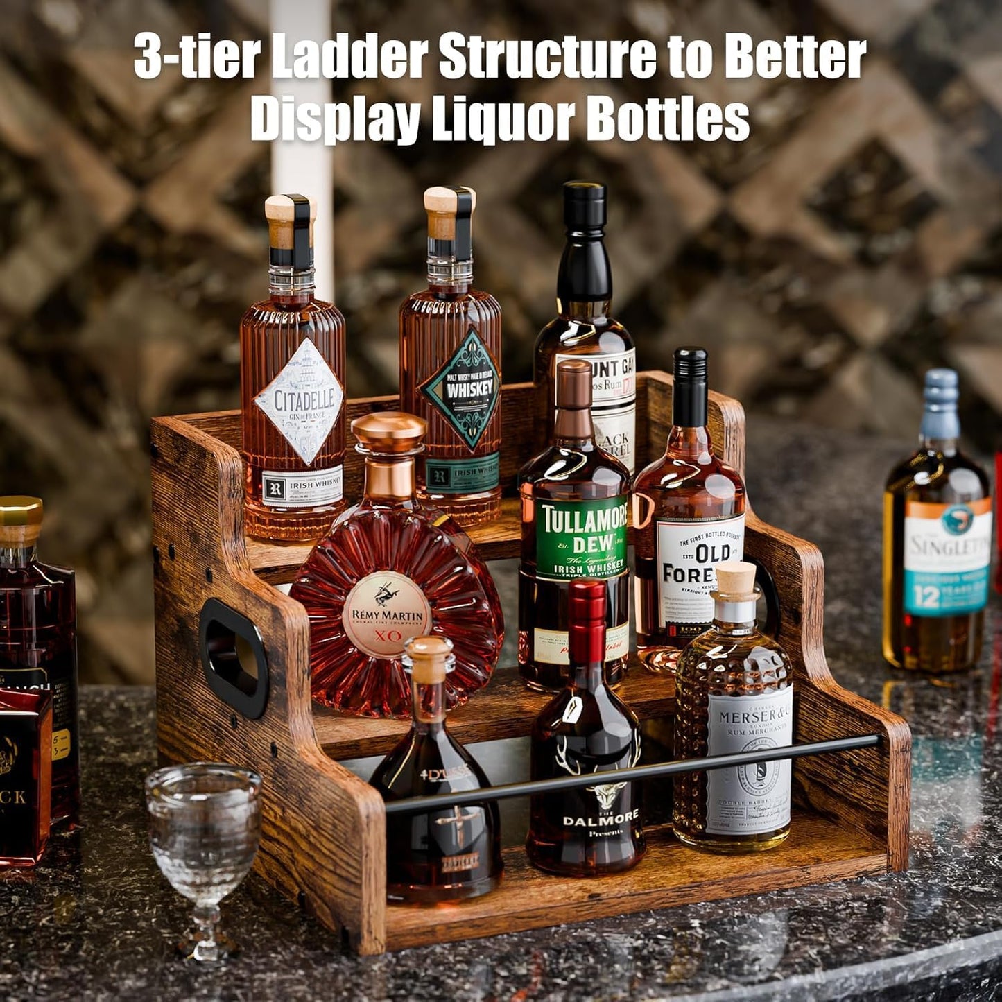 CARLA HOME 3-Tier Liquor Bottle Display Shelf Rack Bar Organizer for Whiskey, Wine, Coffee Syrups, Spirits & V178-36362
